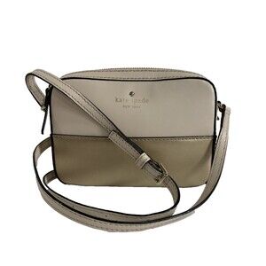 Kate Spade New York Crossbody Bag Pebbled Leather Two Tone Beige/Gold Purse